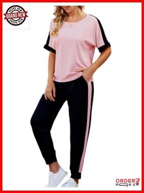 Women 2 Piece Lounge Set Short Sleeve Top Jogger Pants Sweatsuit